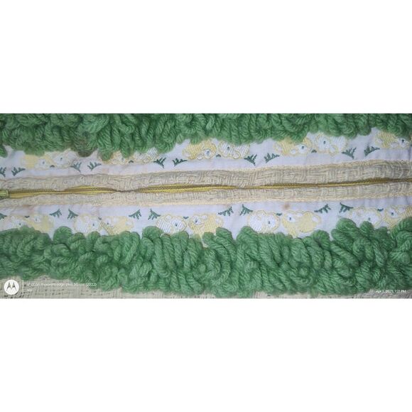 Vintage handmade baby bunting w bunny trim yellow green Easter lined - Picture 3 of 13
